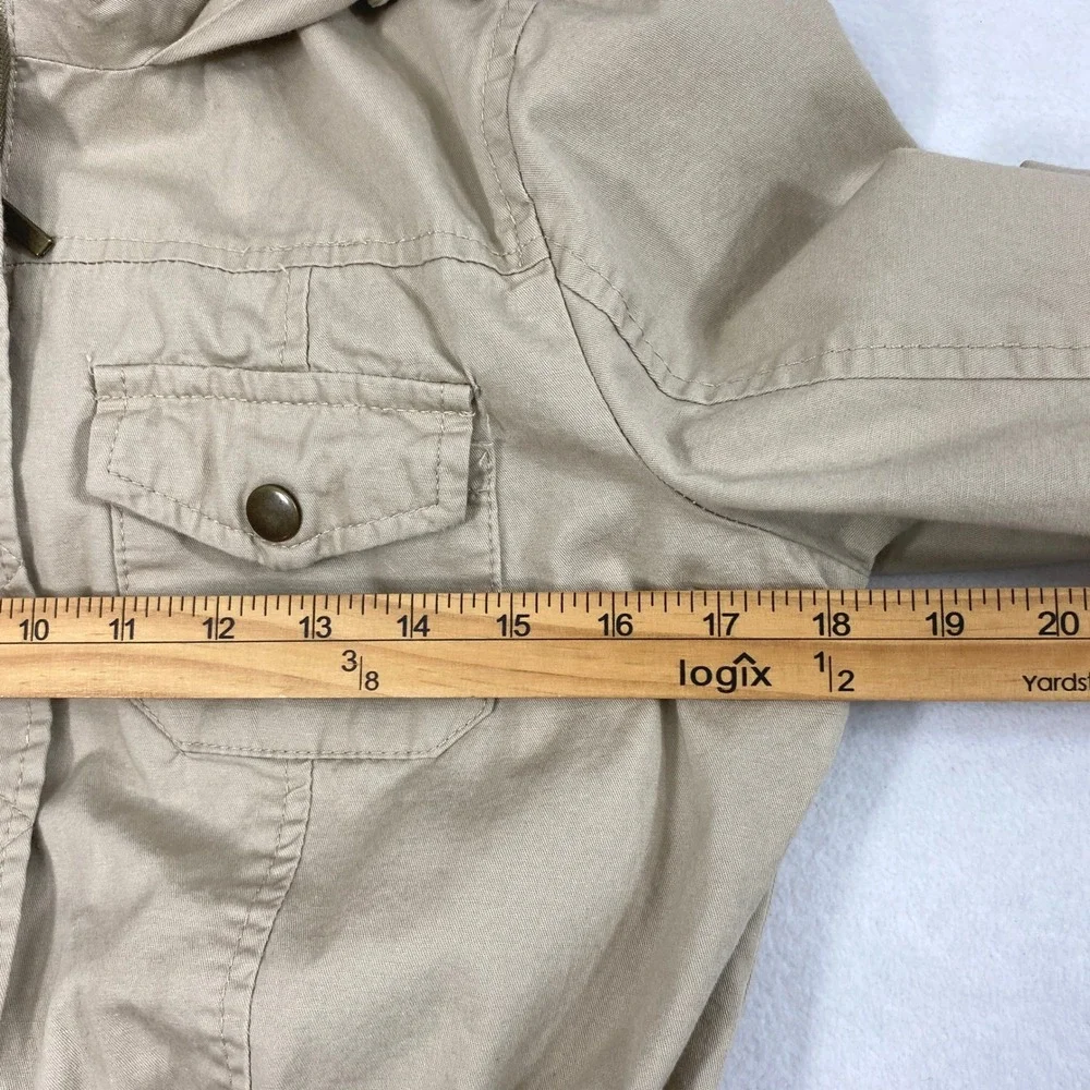 New Look Utility Jacket Women Medium Tan Hooded Drawstring Waist Field Coat